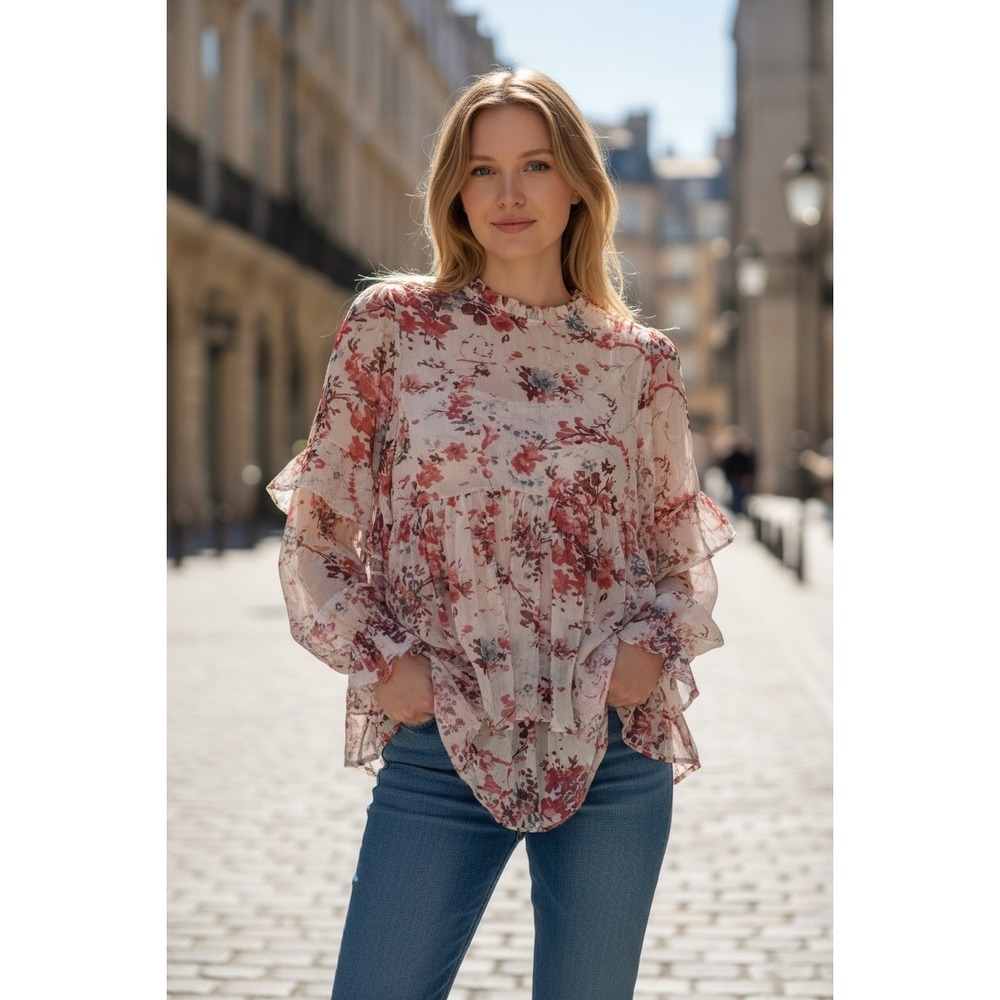 Sundance‎ Women's XS Top Shirt Sheer Floral Long Sleeve Blouse